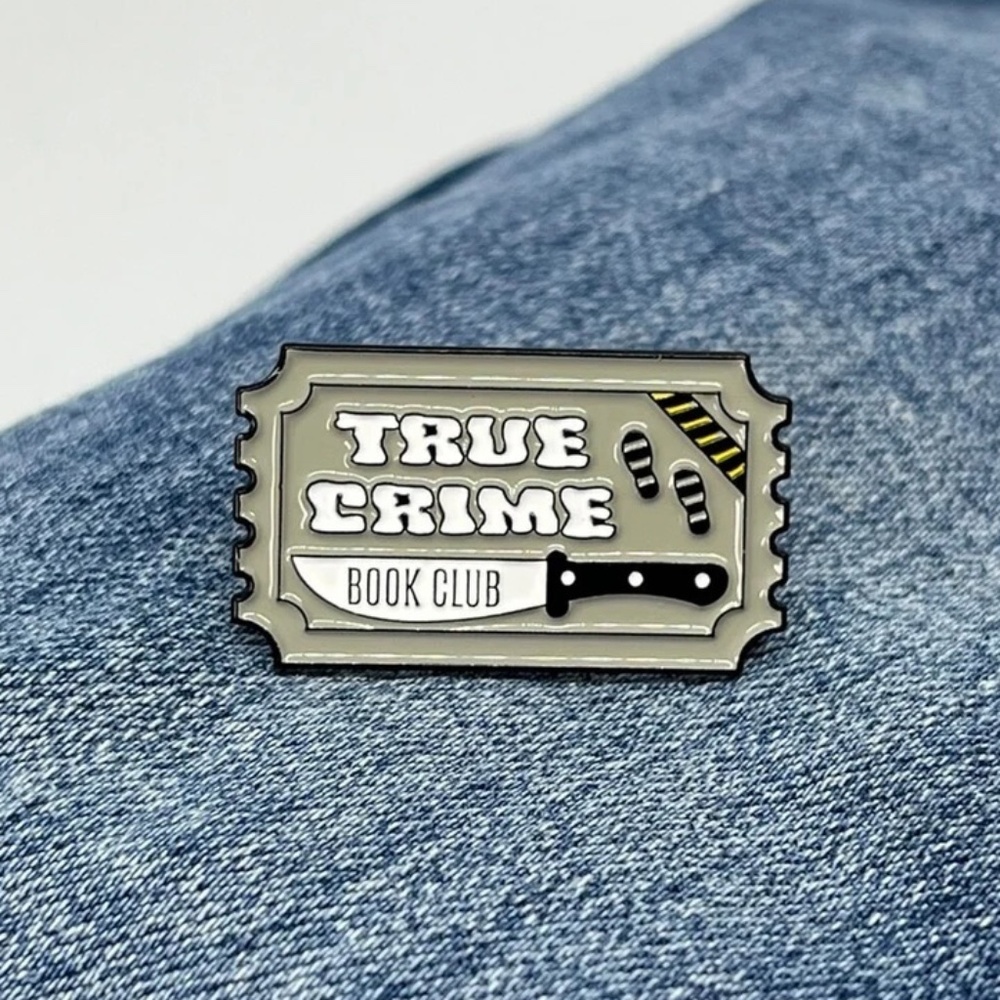 NEW Collectible Book Club Enamel Pin, Designer True Crime Brooch Vintage Grey